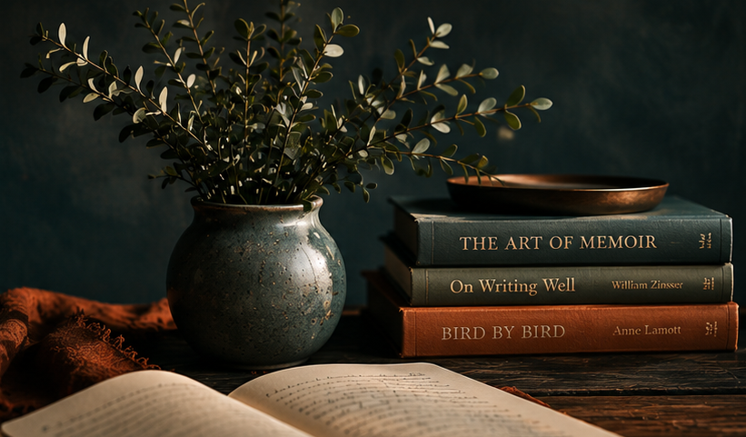 Vase and books